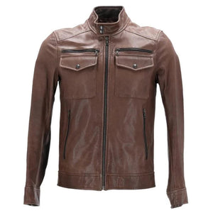 Men’s Brown Leather Zip-Up Jacket