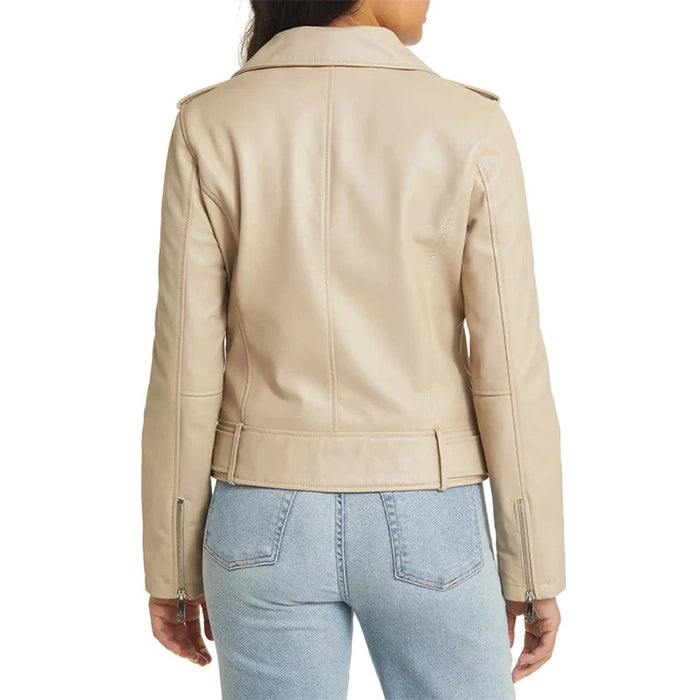 Women's Beige Moto Leather Jacket