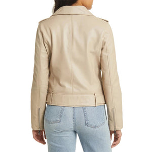 Women's Beige Moto Leather Jacket