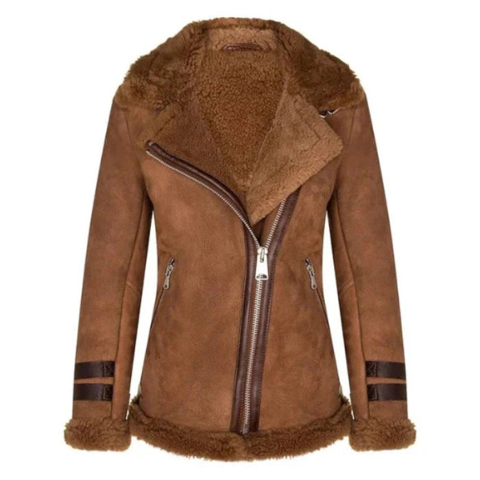 Women's Tan Brown Shearling Fur Real Leather Jacket