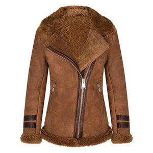 Women's Tan Brown Shearling Fur Real Leather Jacket