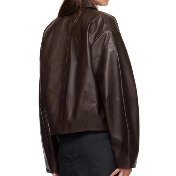 Arden Boxy Dark Brown Leather Jacket