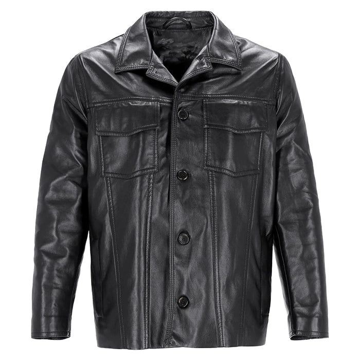 Men's Casual Button-Front Leather Jacket