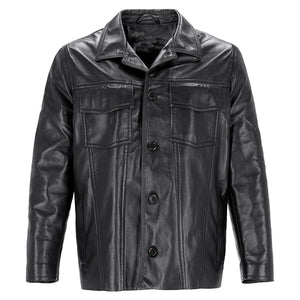 Men's Casual Button-Front Leather Jacket