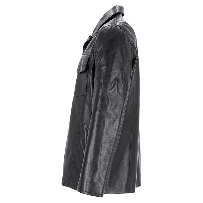 Men's Casual Button-Front Leather Jacket