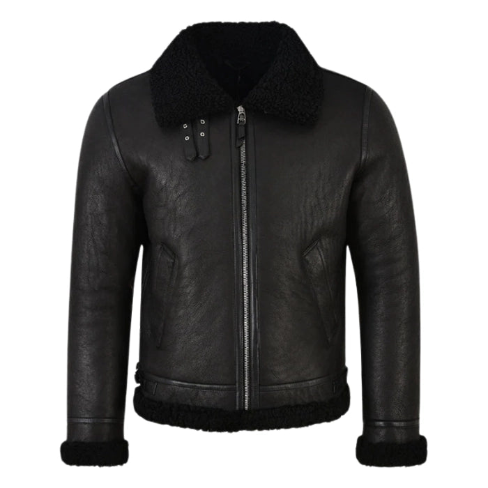 Valkor Sheepskin B3 Bomber Shearling Jacket Jet Black