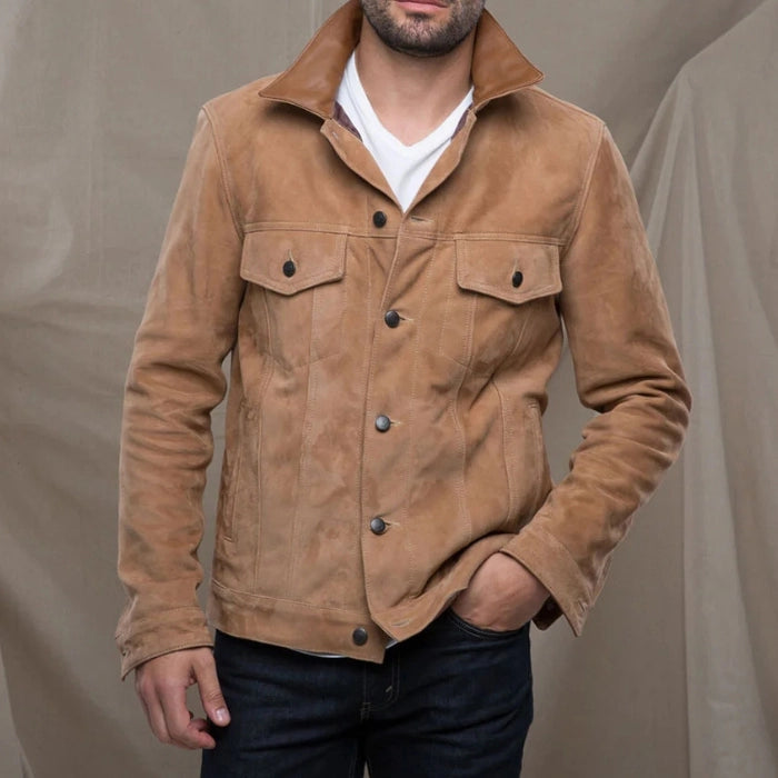 Suede Tobacco Trucker Jacket