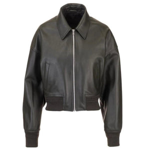 Torven Black Leather Bomber-Style Jacket