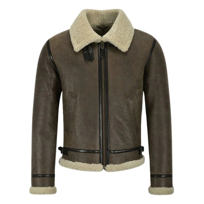 Valkor Sheepskin B3 Bomber Shearling Jacket Olive Brown