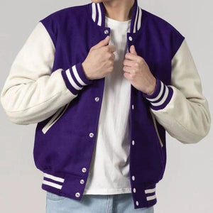 Purple & White Customizable All-Wool Varsity Jacket