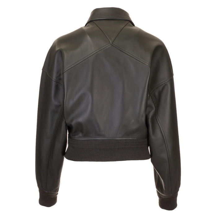 Torven Black Leather Bomber-Style Jacket