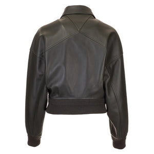 Torven Black Leather Bomber-Style Jacket