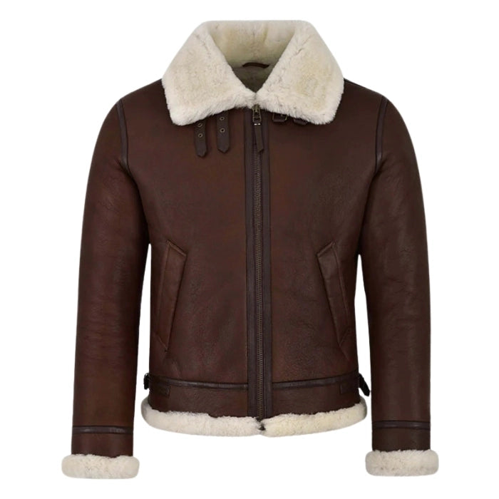 Norvyn Men's Shearling Flying Jacket Brown Beige Fur