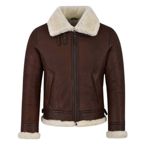 Norvyn Men's Shearling Flying Jacket Brown Beige Fur