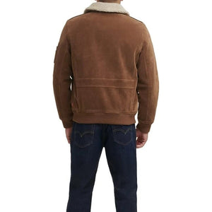 Men's Suede Leather Fur Collar Bomber Jacket