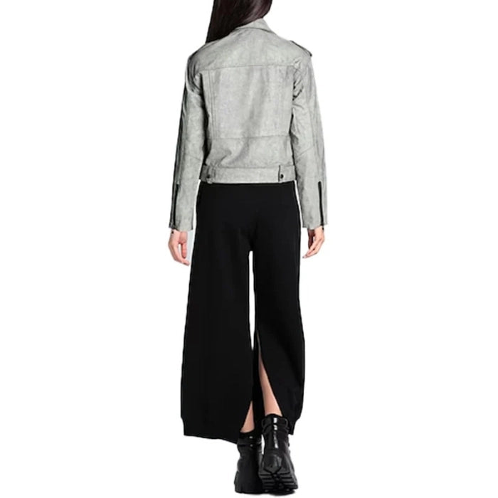 Women's Grey Cropped Biker Leather Jacket