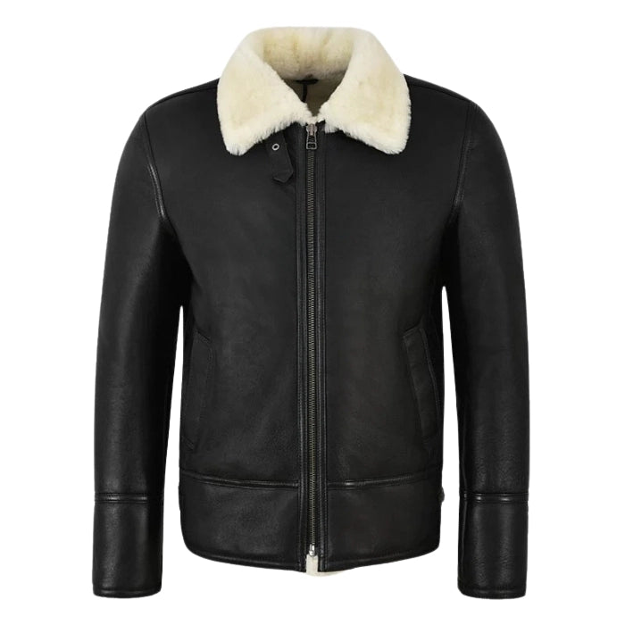 Norvyn Men's Shearling Flying Jacket Black White Fur