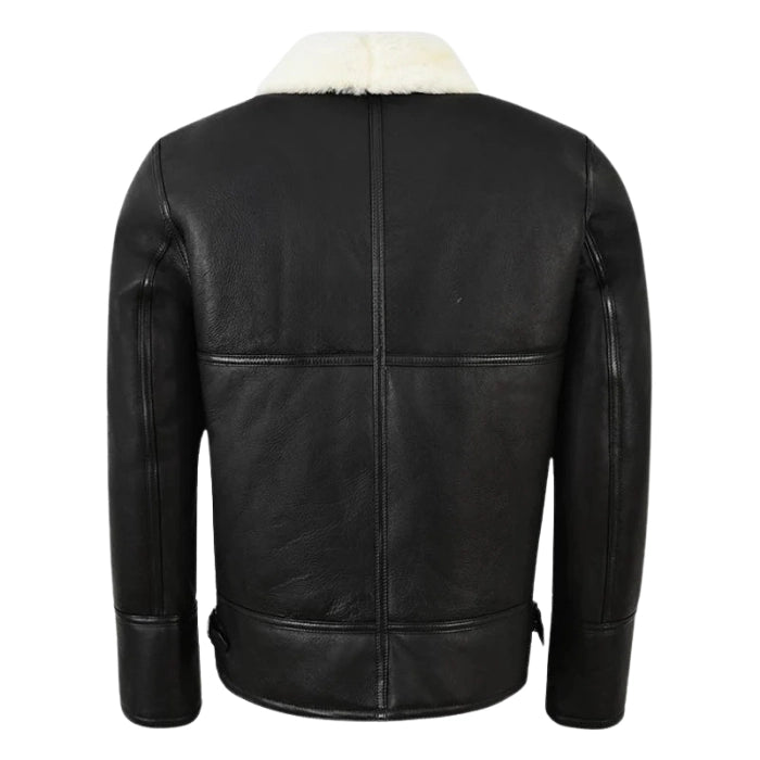 Norvyn Men's Shearling Flying Jacket Black White Fur