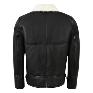 Norvyn Men's Shearling Flying Jacket Black White Fur
