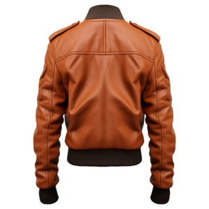 Men Tan Strap Pocket Bomber Leather Jacket