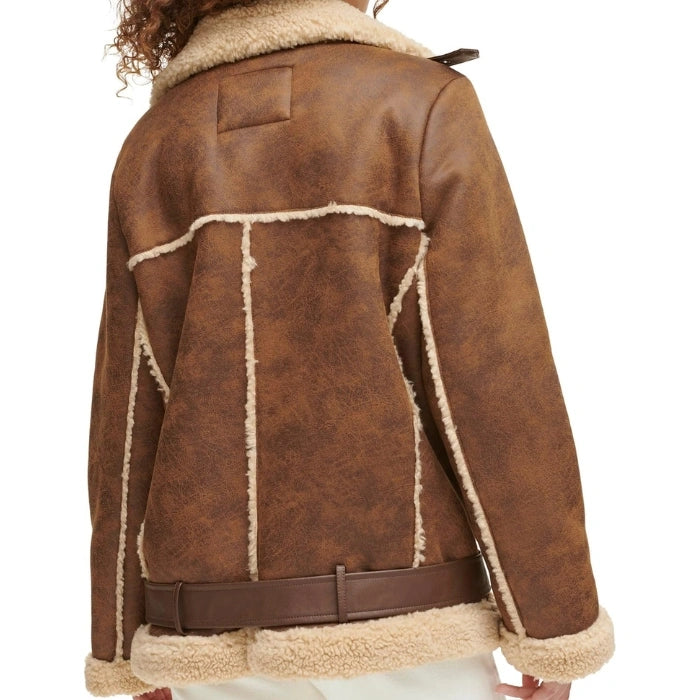 Women's Waxed Sherpa Fur Leather Jacket