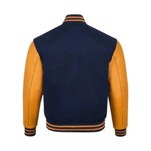 Navy Blue Wool Body & Bright Gold Leather Sleeves Varsity Jacket