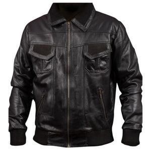 Zavien Black Luxury Leather Bomber Jacket
