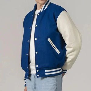 Royal Blue & White All-Wool Customizable Varsity Jacket