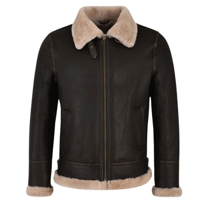 Molvik B3 Shearling Flying Leather Bomber Jacket Sheepskin Beige Fur