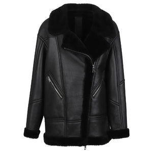 Darnoux Oversized Black Shearling Leather Biker Jacket