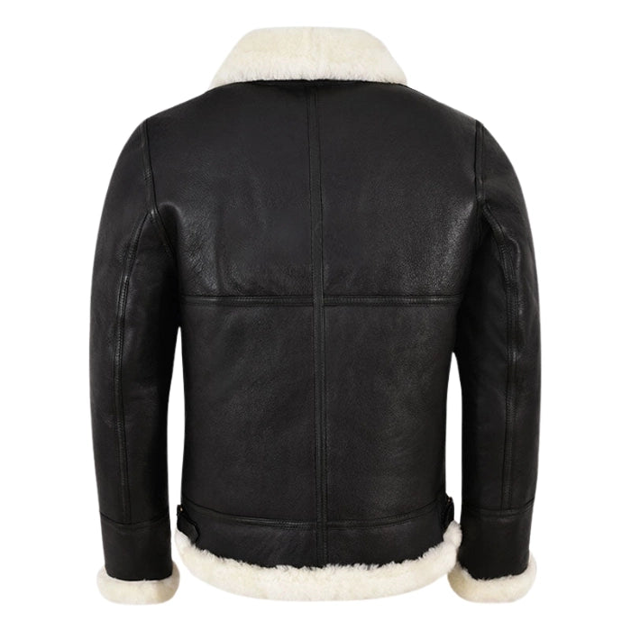 Molvik B3 Shearling Flying Leather Bomber Jacket Sheepskin Black White Fur