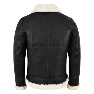 Molvik B3 Shearling Flying Leather Bomber Jacket Sheepskin Black White Fur