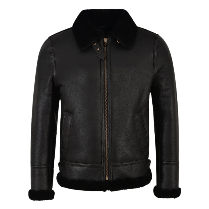 Molvik B3 Shearling Flying Leather Bomber Jacket Sheepskin Black