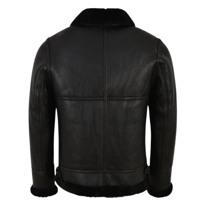 Molvik B3 Shearling Flying Leather Bomber Jacket Sheepskin Black