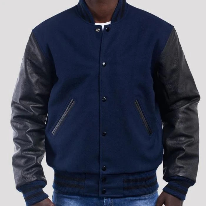 High Royal Wool Body & Black Leather Sleeves Varsity Jacket