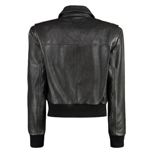 Kylis Black Bomber Leather Jacket
