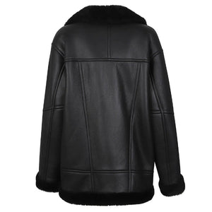 Darnoux Oversized Black Shearling Leather Biker Jacket
