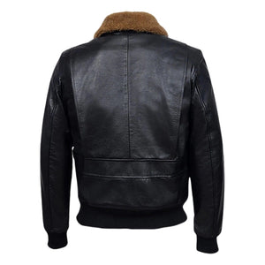 Ravclif Bomber Leather Jacket Natural Fur Collar Black