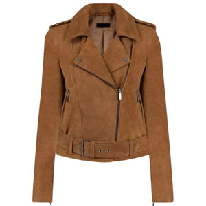 Women's Tan Suede Leather Moto Jacket