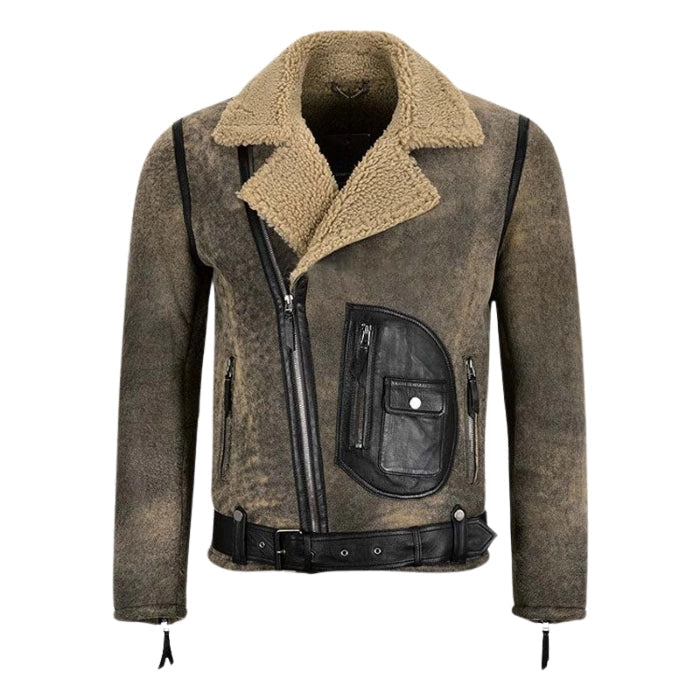 Ravager B3 Sheepskin Pilot Shearling Leather Jacket Olive