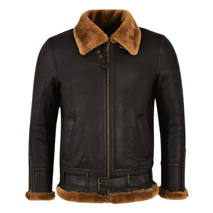 Melnor Shearling Leather Aviator Jacket Dark Brown