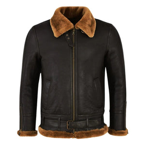 Melnor Shearling Leather Aviator Jacket Dark Brown