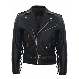 Women's Black Fringe Biker Leather Jacket