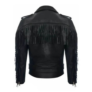 Women's Black Fringe Biker Leather Jacket