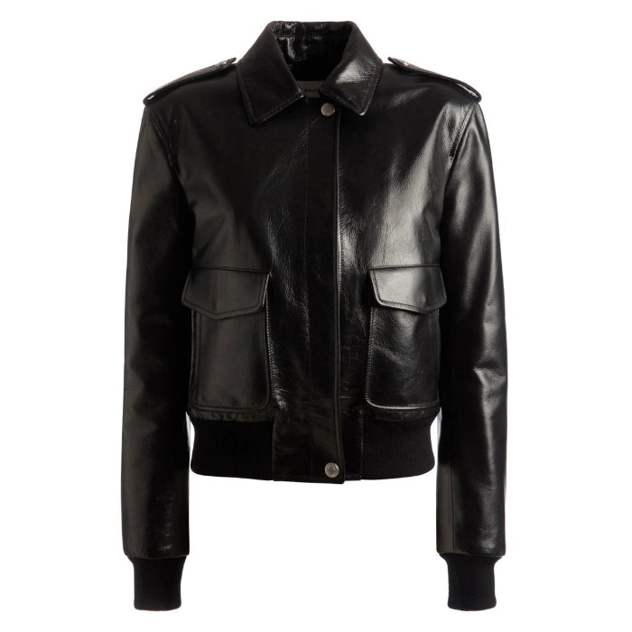 Vespera Cargo-Pockets Leather Bomber Jacket