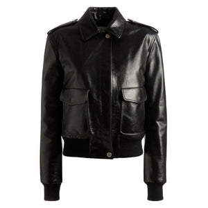 Vespera Cargo-Pockets Leather Bomber Jacket