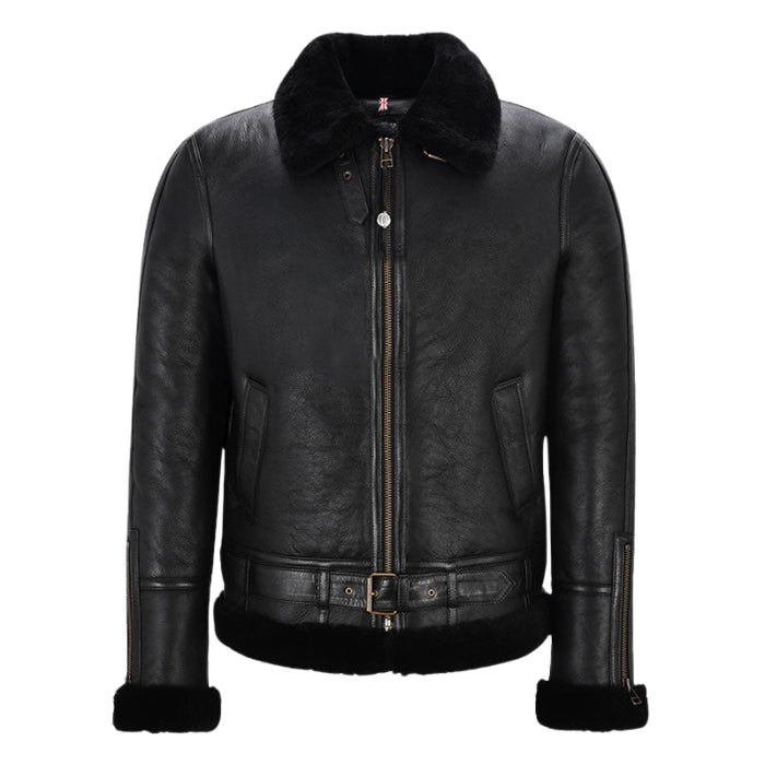 Melnor Shearling Leather Aviator Jacket Black