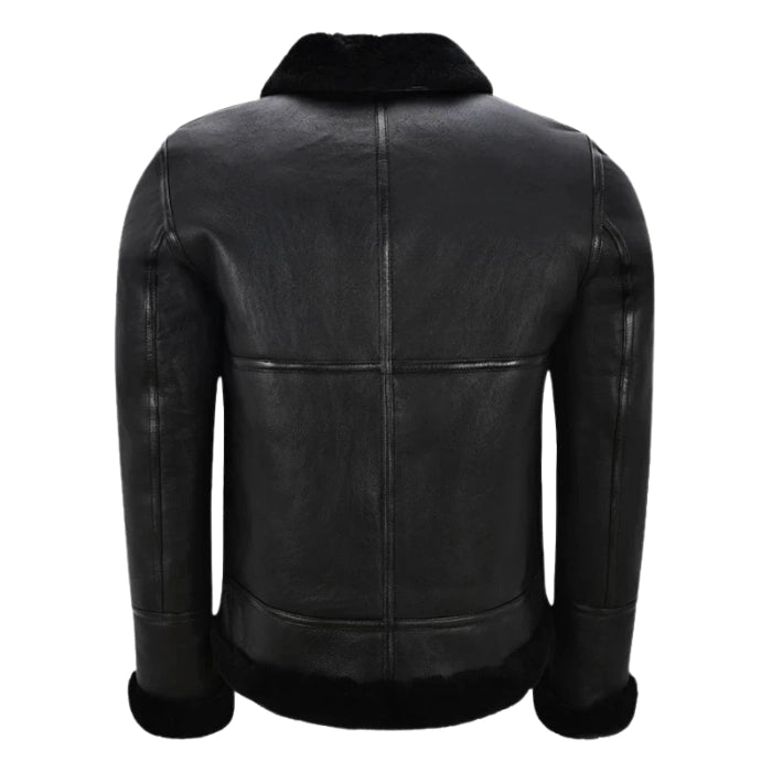 Melnor Shearling Leather Aviator Jacket Black