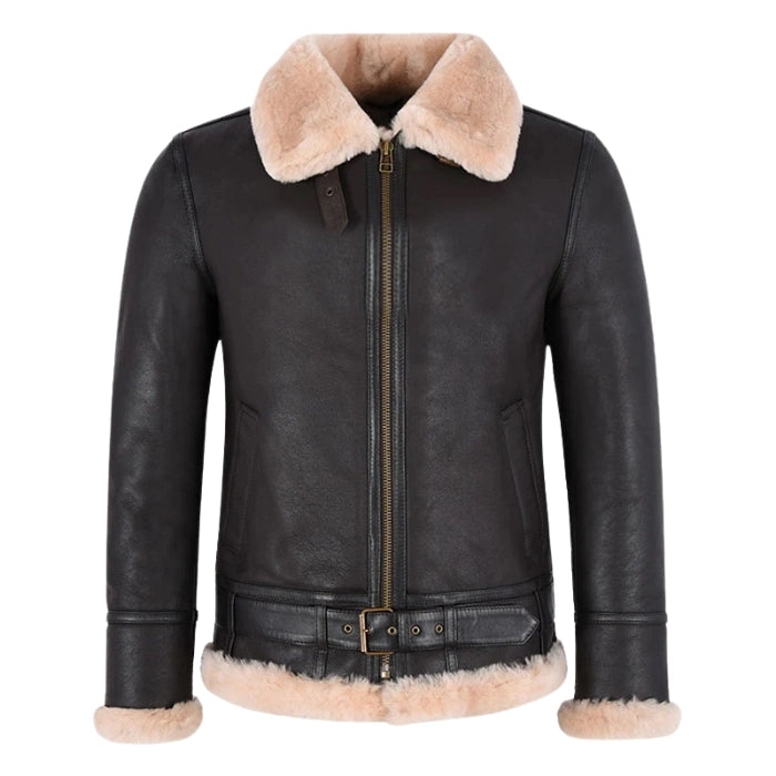 Melnor Shearling Leather Aviator Jacket Brown
