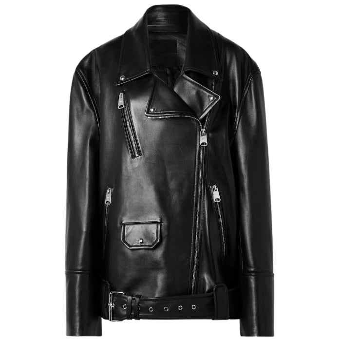 Women's Oversized Black Leather Biker Jacket